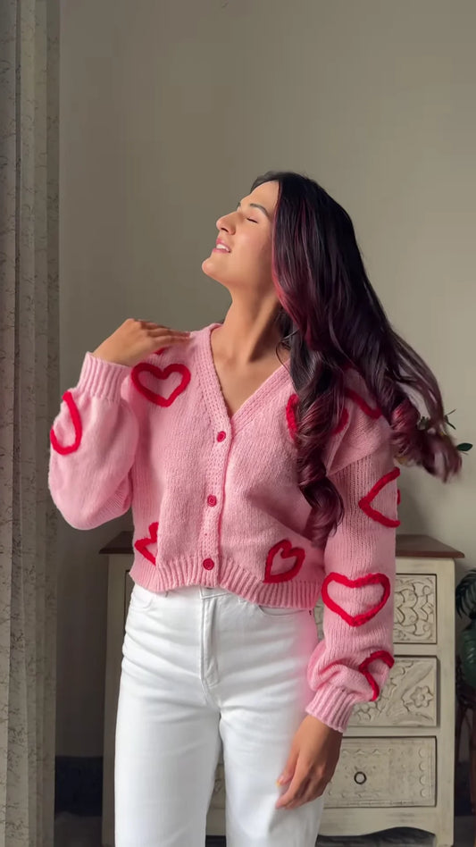 Heart & Ribbon Knitwear Collection 🧶💗 With Embroidery & Bow Accents – Pink & Cream