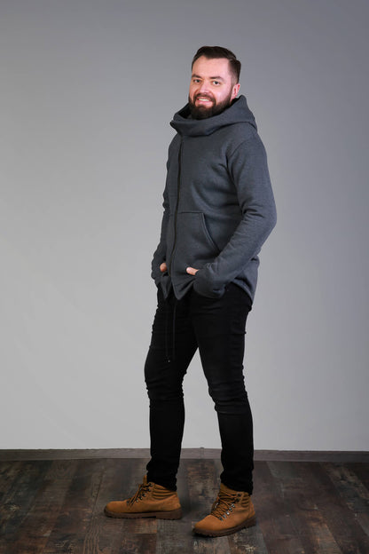 Mens Clothing, Asymmetrical Zip Hoodie, Winter Style, Custom Clothing, Cozy Clothing Gift, Big Hooded Hoodie, Handmade Sweaters,Cold Weather