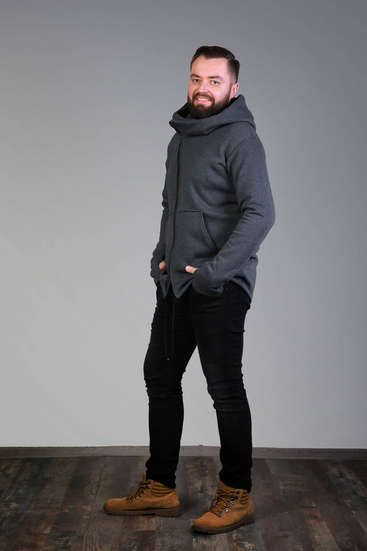 Mens Clothing, Asymmetrical Zip Hoodie, Winter Style, Custom Clothing, Cozy Clothing Gift, Big Hooded Hoodie, Handmade Sweaters,Cold Weather