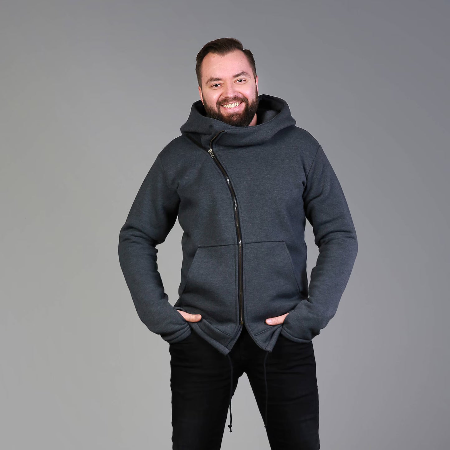 Mens Clothing, Asymmetrical Zip Hoodie, Winter Style, Custom Clothing, Cozy Clothing Gift, Big Hooded Hoodie, Handmade Sweaters,Cold Weather