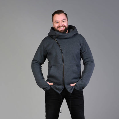 Mens Clothing, Asymmetrical Zip Hoodie, Winter Style, Custom Clothing, Cozy Clothing Gift, Big Hooded Hoodie, Handmade Sweaters,Cold Weather
