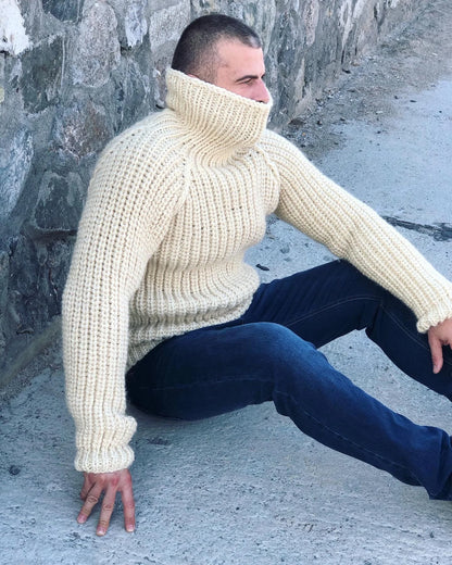 Hand Knit Wool Jumper, Men’s Wool Sweater, Turtleneck sweater, 2 strands wool, Winter Warm Clothes, Handmade Sweater, Warm and Cosy Jumper