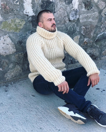 Hand Knit Wool Jumper, Men’s Wool Sweater, Turtleneck sweater, 2 strands wool, Winter Warm Clothes, Handmade Sweater, Warm and Cosy Jumper