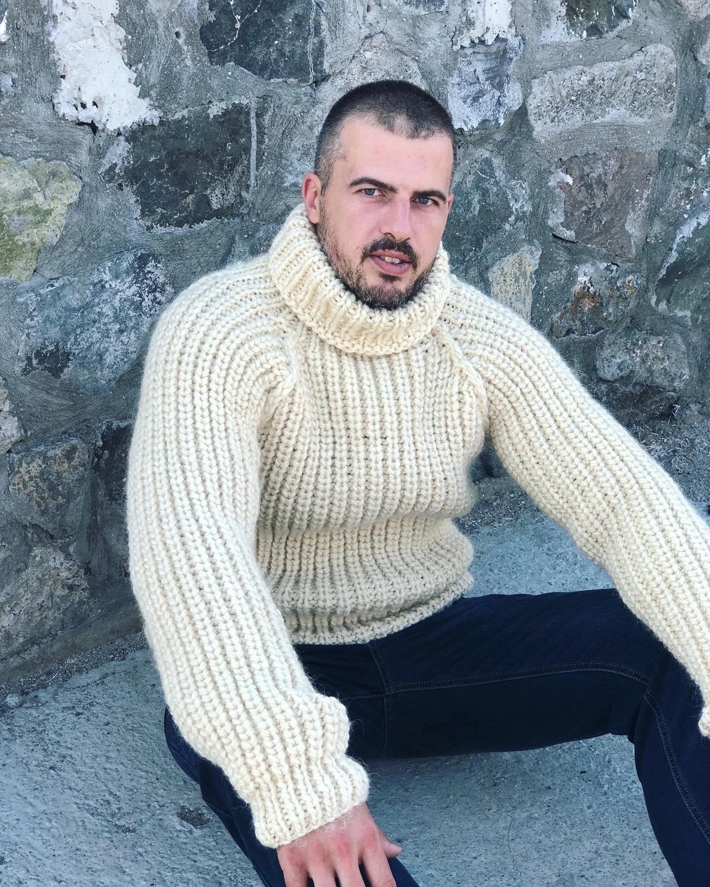 Hand Knit Wool Jumper, Men’s Wool Sweater, Turtleneck sweater, 2 strands wool, Winter Warm Clothes, Handmade Sweater, Warm and Cosy Jumper