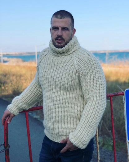 Hand Knit Wool Jumper, Men’s Wool Sweater, Turtleneck sweater, 2 strands wool, Winter Warm Clothes, Handmade Sweater, Warm and Cosy Jumper