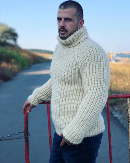 Hand Knit Wool Jumper, Men’s Wool Sweater, Turtleneck sweater, 2 strands wool, Winter Warm Clothes, Handmade Sweater, Warm and Cosy Jumper