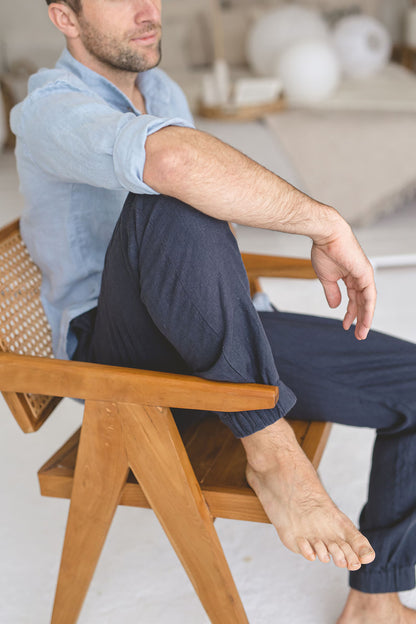 Men's Relaxed Fit Linen Cargo Joggers: Elastic Waist Trousers