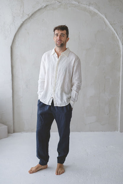 Men's Relaxed Fit Linen Cargo Joggers: Elastic Waist Trousers