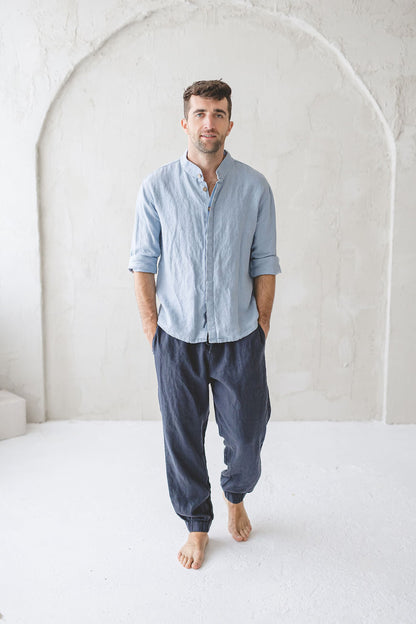 Men's Relaxed Fit Linen Cargo Joggers: Elastic Waist Trousers