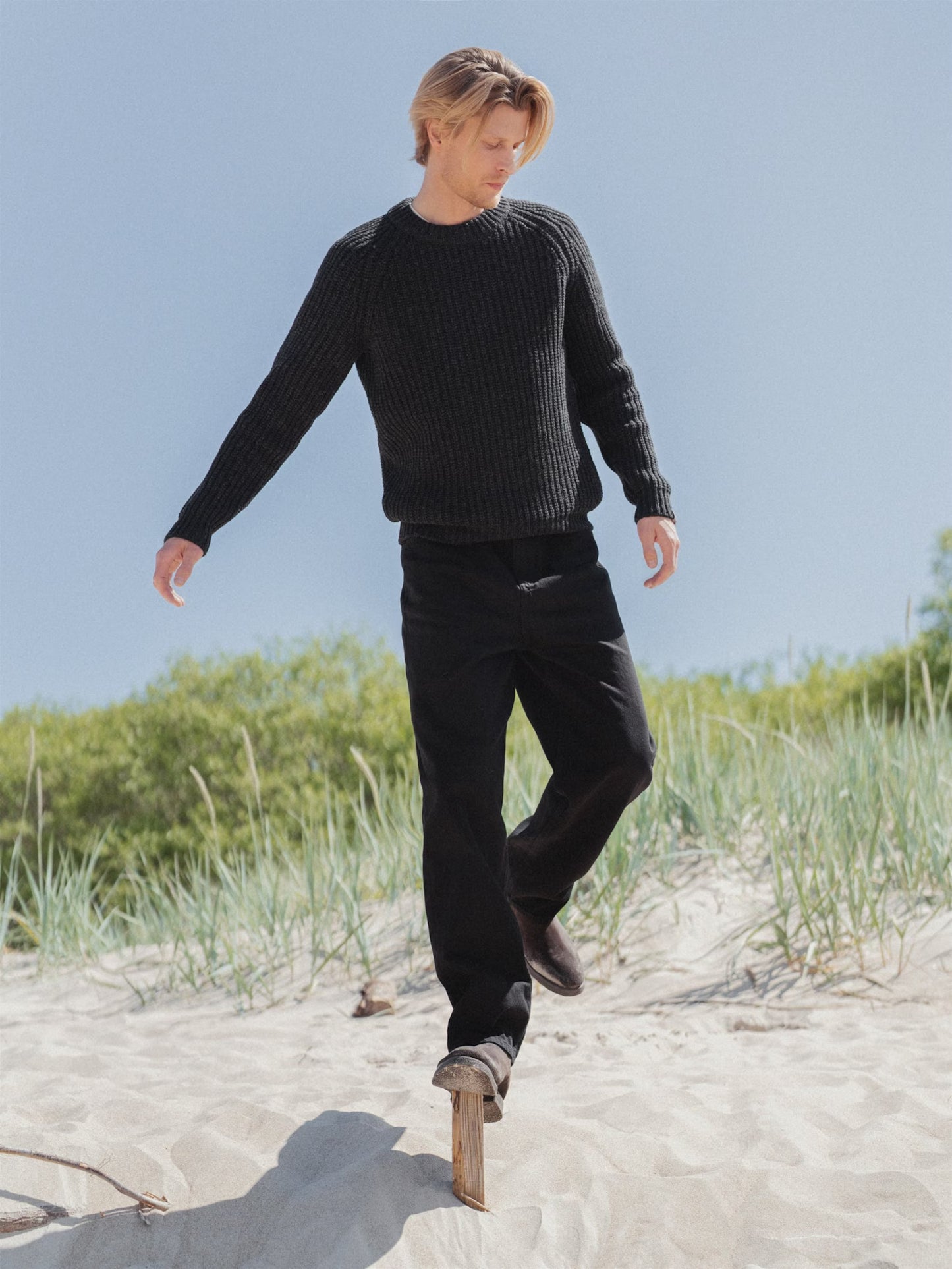 Classic Men Pullover Sweater, Black Wool Sweater Crew Neck for Men, Scandinavian Style Winter Jumper, Merino Wool Pullover / TORO