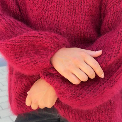 Handmade Red Mohair Knit Sweater: Fluffy Oversized Pullover