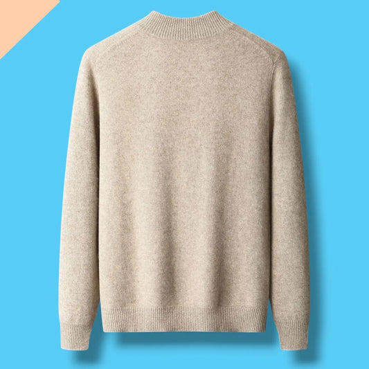 100% Merino Wool Men's Sweater, Cashmere Knit Long Sleeve Top, Mock Collar Zip Cardigan, Thick Winter Warm Outerwear, Winter Clothing