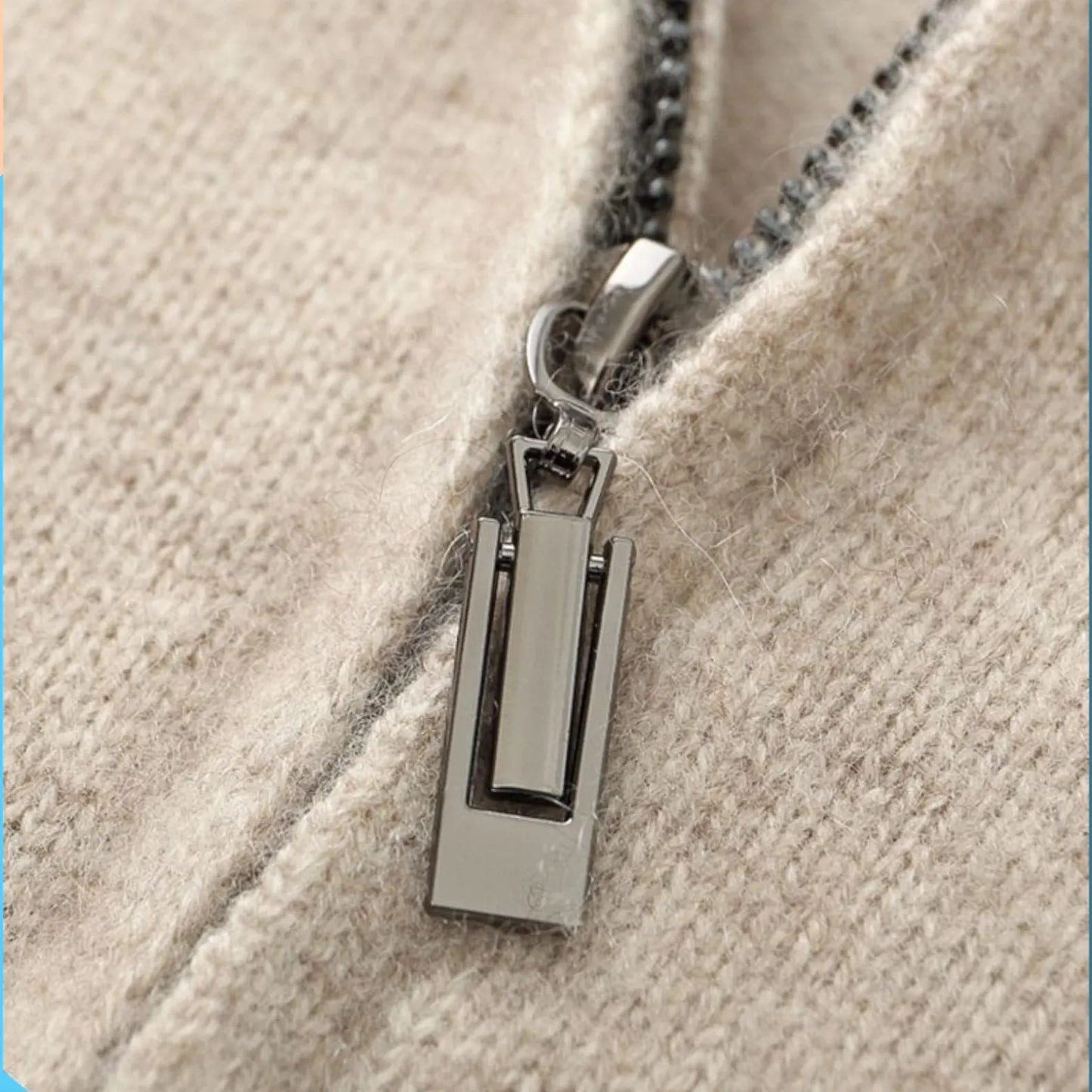 100% Merino Wool Men's Sweater, Cashmere Knit Long Sleeve Top, Mock Collar Zip Cardigan, Thick Winter Warm Outerwear, Winter Clothing