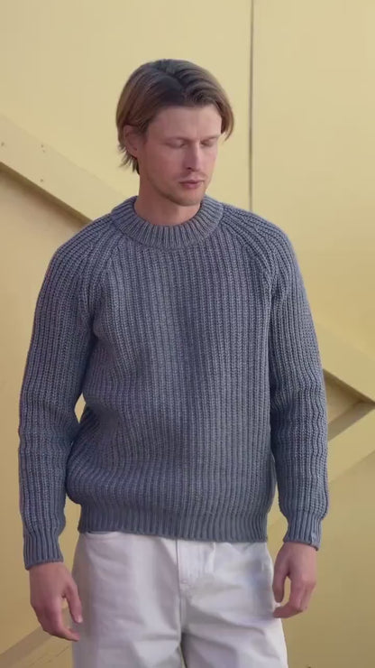 Classic Men Pullover Sweater, Black Wool Sweater Crew Neck for Men, Scandinavian Style Winter Jumper, Merino Wool Pullover / TORO